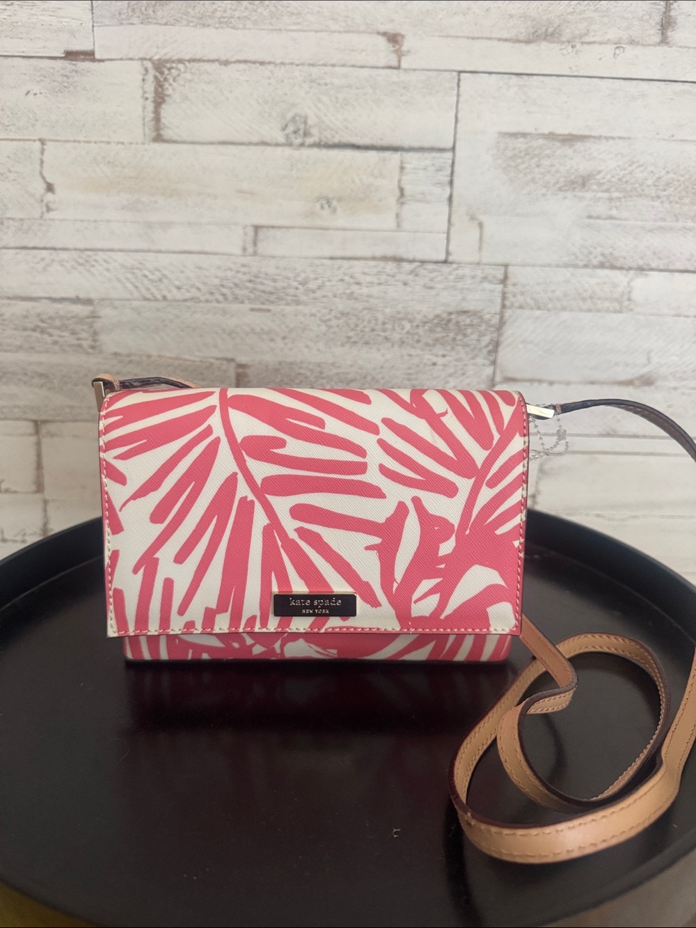 kate spade Pink & White Palm-Print Crossbody